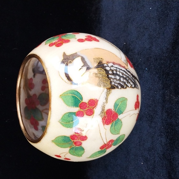 William Bill Yee Plique-a-Jour Cloisonne Chickadee Votive Candle Holder - Picture 3 of 7